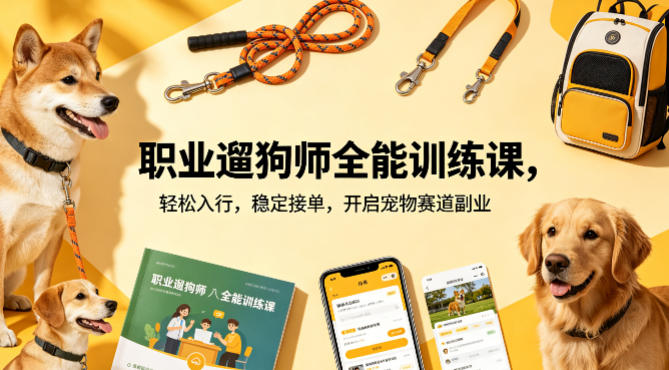 职业遛狗师全能训练课，轻松入行，稳定接单，开启宠物赛道副业-xiaobairz
