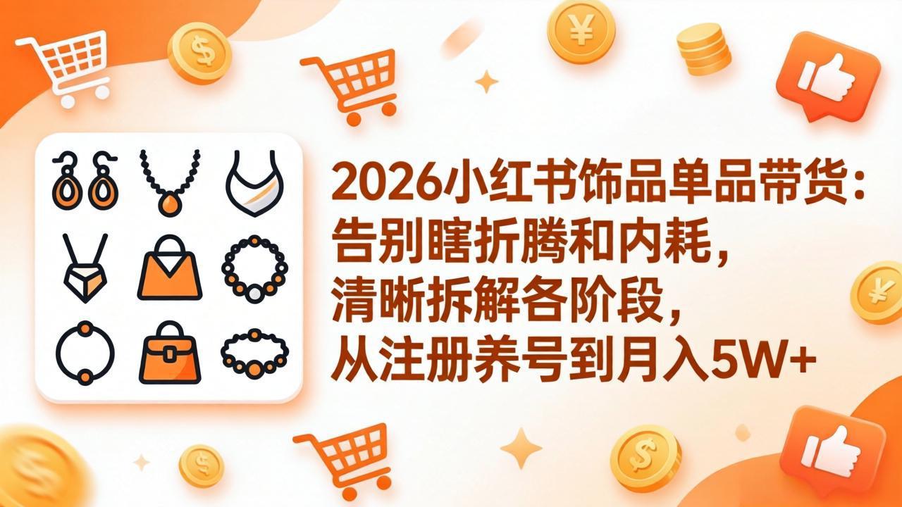 2026小红书饰品单品带货：告别瞎折腾和内耗，清晰拆解各阶段，从注册养号到月入5W+-xiaobairz