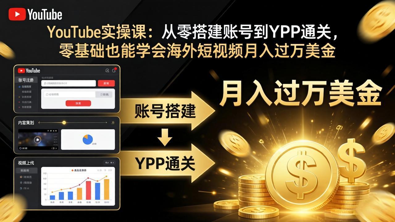 YouTube实操课：从零搭建账号到YPP通关，零基础也能学会海外短视频月入过万美金-xiaobairz