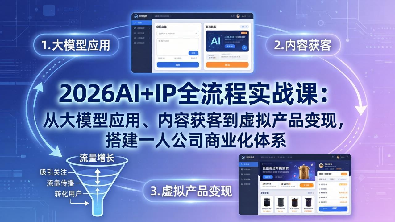 2026AI+IP全流程实战课：从大模型应用、内容获客到虚拟产品变现，搭建一人公司商业化体系-xiaobairz