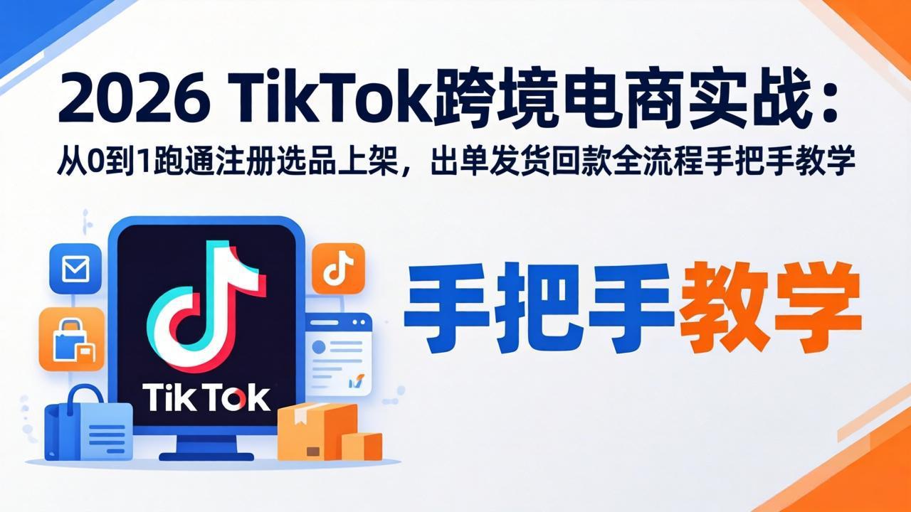 2026TikTok跨境电商实战：从0到1跑通注册选品上架，出单发货回款全流程手把手教学-xiaobairz