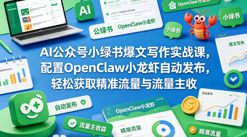 AI公众号小绿书爆文写作实战课，配置OpenClaw小龙虾自动发布，轻松获取精准流量与流量主收益-xiaobairz