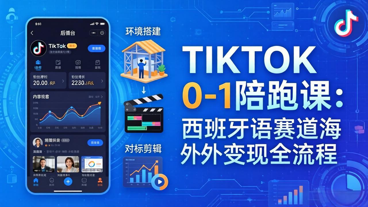 TIKTOK 0-1 陪跑课：从环境搭建到刷对标剪辑，西班牙语赛道海外变现全流程-xiaobairz