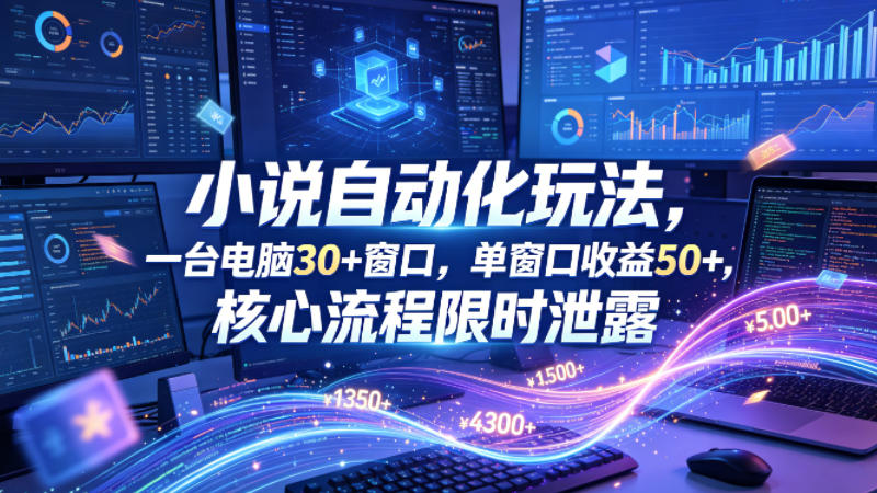 小说挂G自动化玩法，一台电脑30+窗口，单窗口收益50+，核心流程限时泄露【揭秘】-xiaobairz