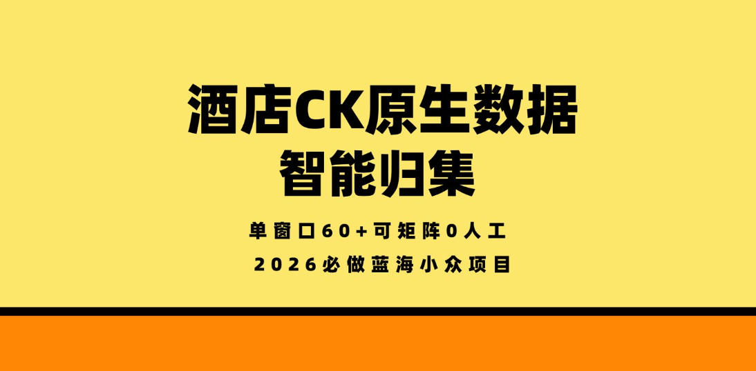 酒店CK原生数据智能归集，单窗口60+可矩阵0人工，2026必做蓝海小众项目【揭秘】-xiaobairz