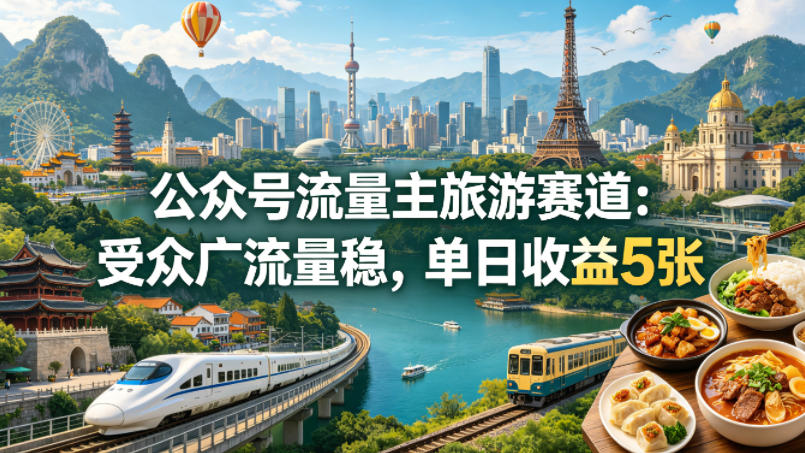 公众号流量主之旅游赛道，受众广+流量稳，平均单日收益5张+-xiaobairz