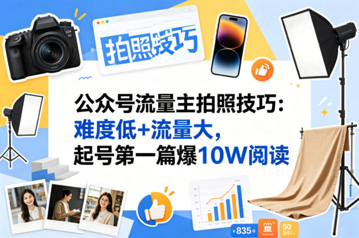 公众号流量主之拍照技巧赛道，难度低+流量大，起号第一篇就爆了10w阅读-xiaobairz
