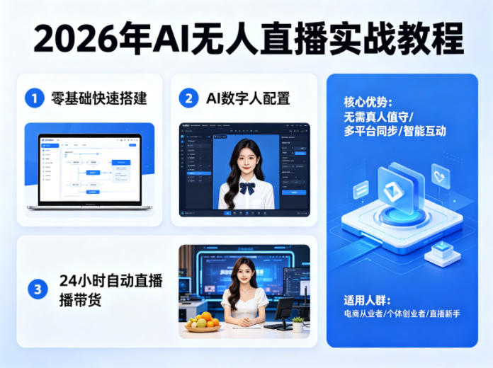 2026年AI无人直播实战教程，零基础也能快速搭建AI数字人无人直播间，实现24小时自动直播带货-xiaobairz