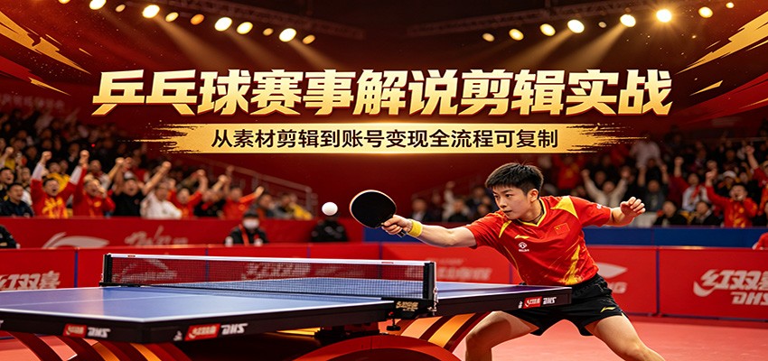 乒乓球赛事解说剪辑实战，从素材剪辑到账号变现全流程可复制-xiaobairz