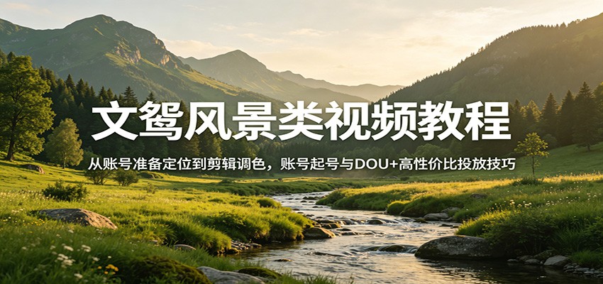 文鸳风景类视频教程：从账号准备定位到剪辑调色，账号起号与DOU+高性价比投放技巧-xiaobairz