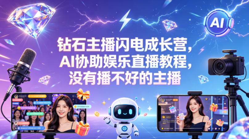 钻石主播闪电成长营，Al协助娱乐直播教程，没有播不好的主播-xiaobairz