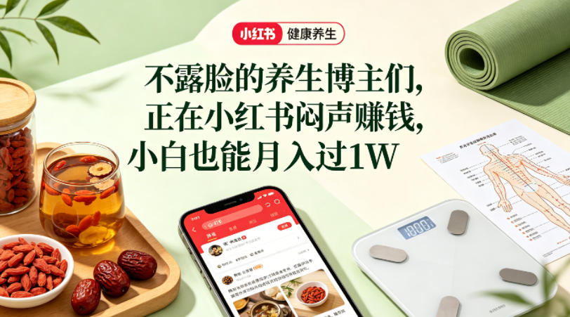 小红书健康养生科普图文赛道，不露脸的养生博主们，正在小红书闷声賺钱，小白也能月入过1W-xiaobairz