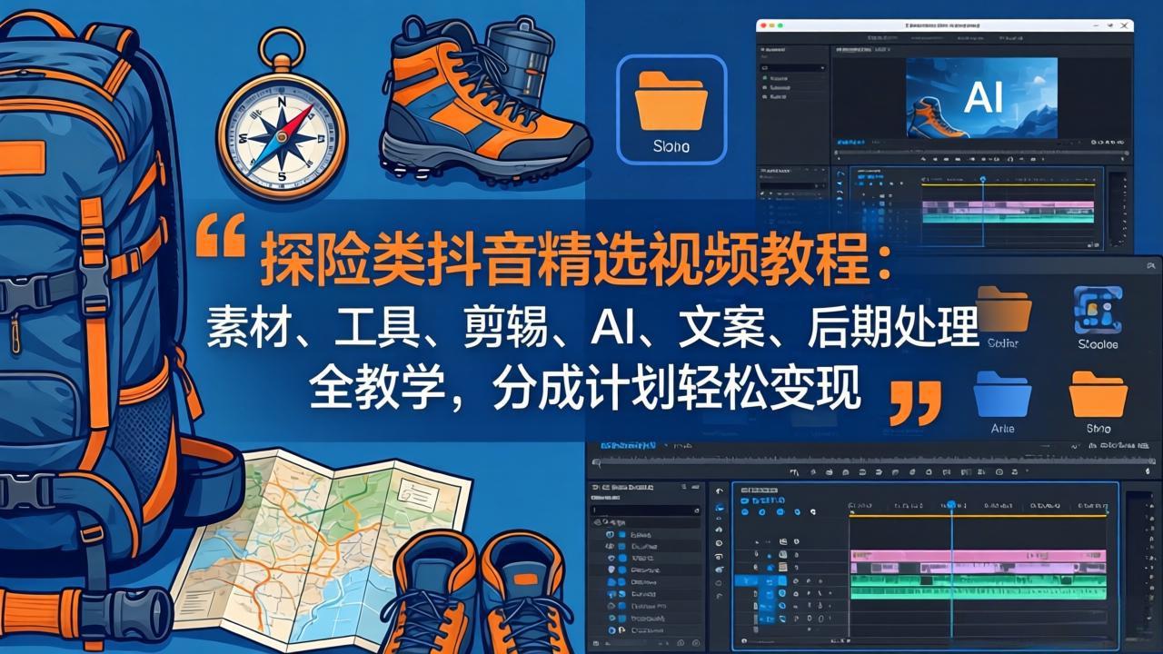 探险类抖音精选视频教程：素材、工具、剪辑、AI、文案、后期处理全教学，分成计划轻松变现-xiaobairz