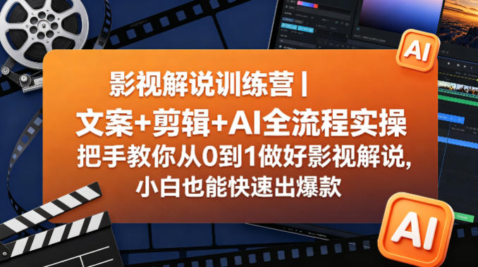 影视解说训练营｜文案+剪辑+AI全流程实操，把手教你从0到1做好影视解说，小白也能快速出爆款-xiaobairz