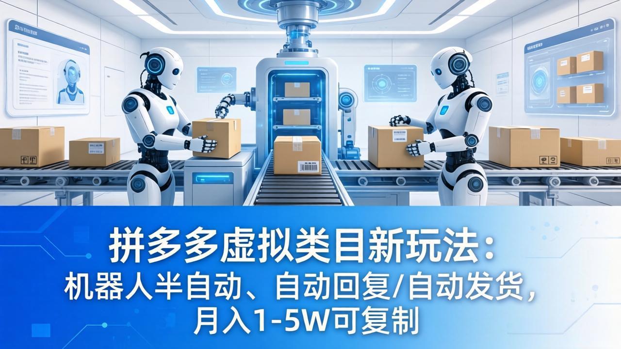 拼多多虚拟类目新玩法：机器人半自动、自动回复 /自动发货，月入 1-5W 可复制-xiaobairz