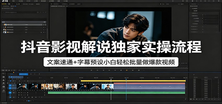 抖音影视解说独家实操流程，文案速通+字幕预设小白轻松批量做爆款视频-xiaobairz