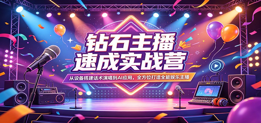 钻石主播速成实战营：从设备搭建话术演唱到AI应用，全方位打造全能娱乐主播-xiaobairz