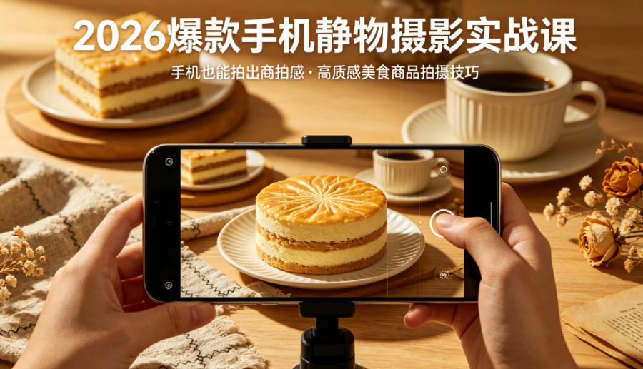 2026爆款手机静物摄影实战课，手机也能拍出商拍感，学会拍出高质感美食商品-xiaobairz
