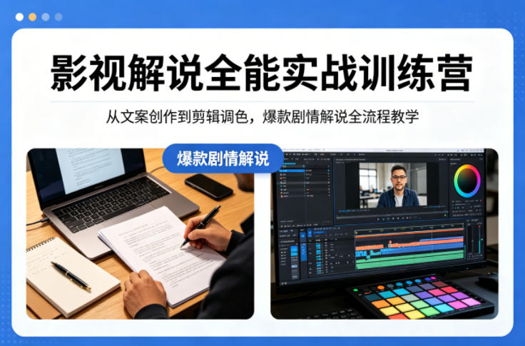 影视解说全能实战训练营：从文案创作到剪辑调色，爆款剧情解说全流程教学-xiaobairz