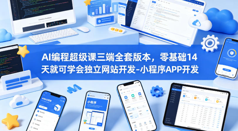 AI编程超级课三端全套版本，零基础14天就可学会独立网站开发-小程序APP开发-xiaobairz