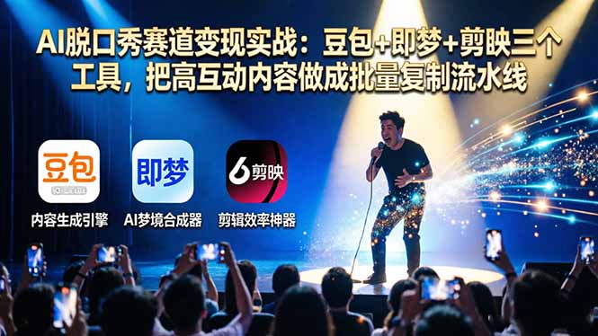 AI脱口秀赛道变现实战：豆包+即梦+剪映三个工具，把高互动内容做成批量复制流水线-xiaobairz