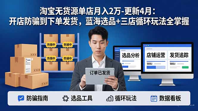 淘宝无货源5.0单店月入2万-更新4月：开店防骗到下单发货，蓝海选品+三店循环玩法全掌握-xiaobairz