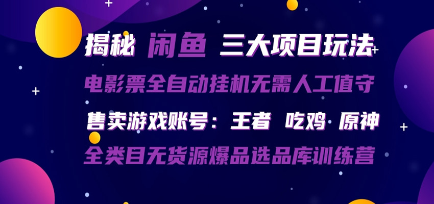闲鱼三种玩法 全自动电影票 售卖游戏账号 爆品选品库训练营-xiaobairz