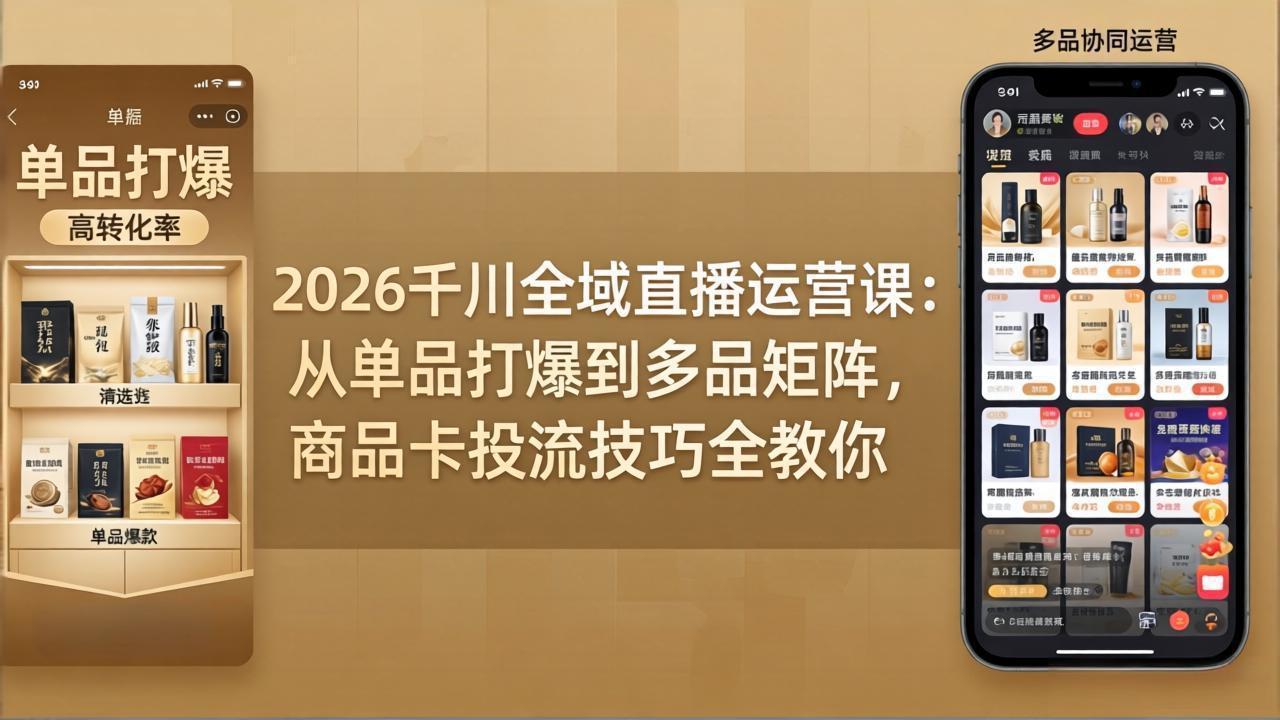 2026千川全域直播运营课：从单品打爆到多品矩阵，商品卡投流技巧全教你-xiaobairz