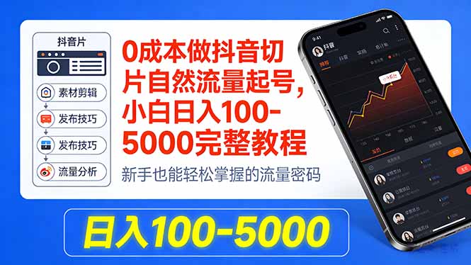 0成本做抖音切片自然流量起号，小白日入100-5000完整教程-xiaobairz