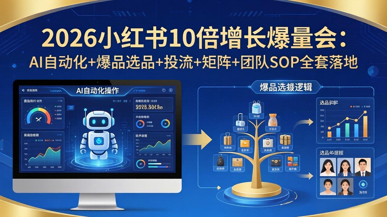 2026小红书10倍增长爆量会：AI自动化+爆品选品+投流+矩阵+团队SOP全套落地-xiaobairz