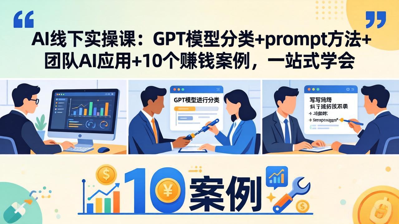 AI线下实操课：GPT模型分类+prompt方法+团队AI应用+10个赚钱案例，一站式学会-xiaobairz