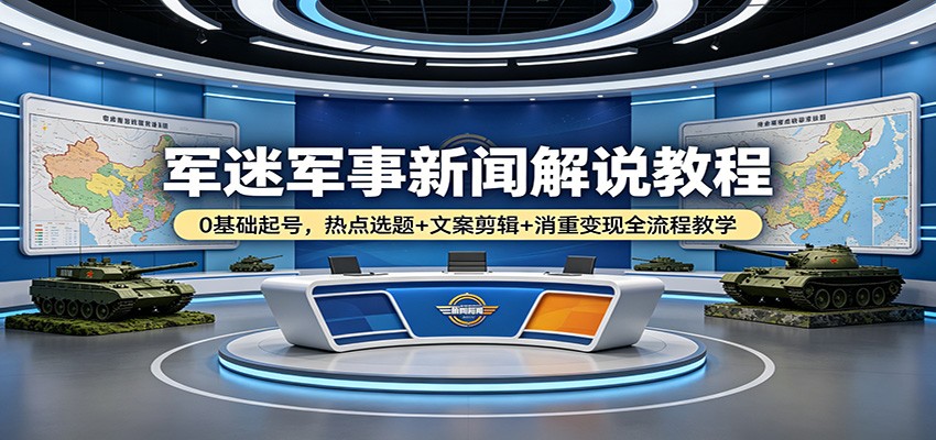 军迷军事新闻解说教程：0基础起号，热点选题+文案剪辑+消重变现全流程教学-xiaobairz