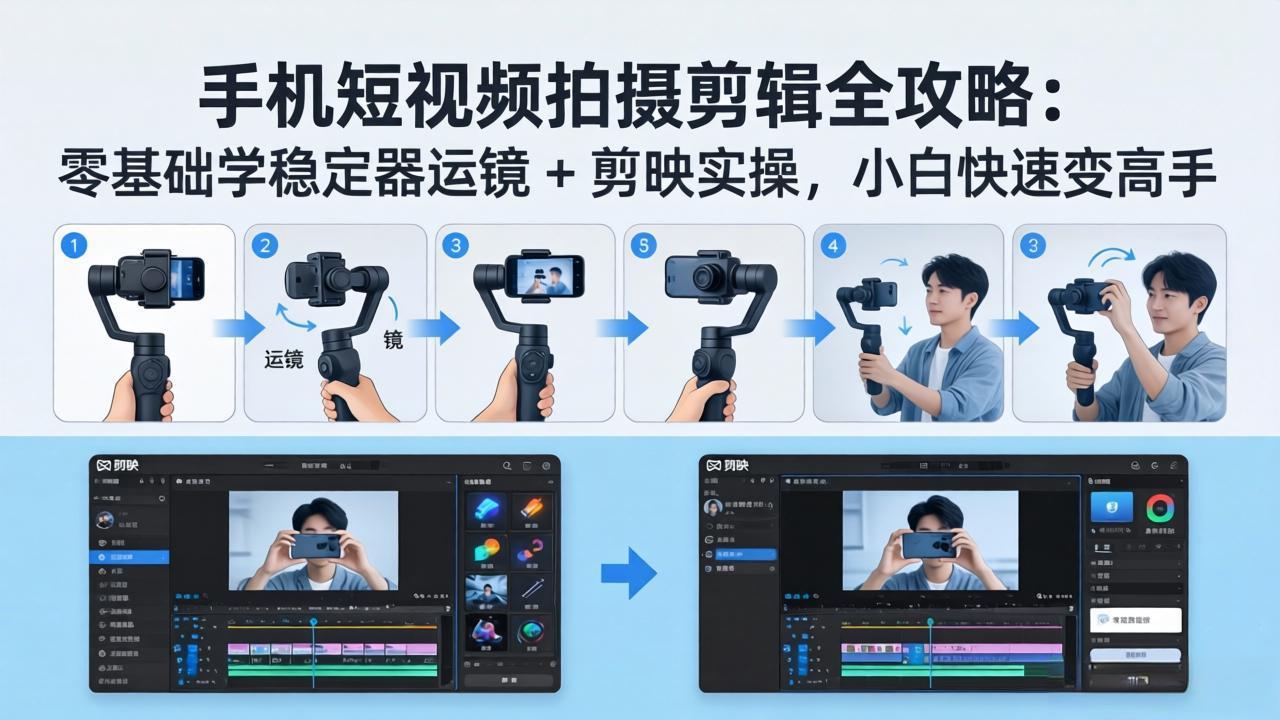 手机短视频拍摄剪辑全攻略：零基础学稳定器运镜 + 剪映实操，小白快速变高手-xiaobairz