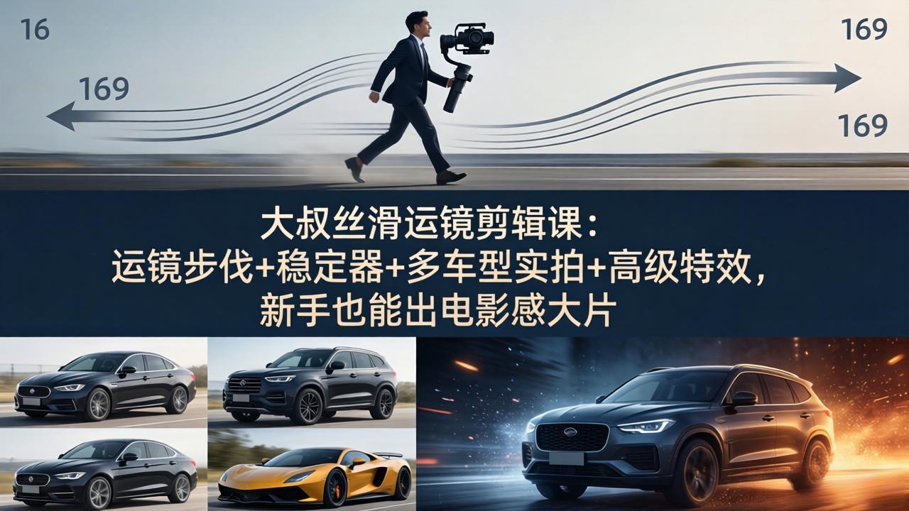 大叔丝滑运镜剪辑课：运镜步伐+稳定器+多车型实拍+高级特效，新手也能出电影感大片-xiaobairz
