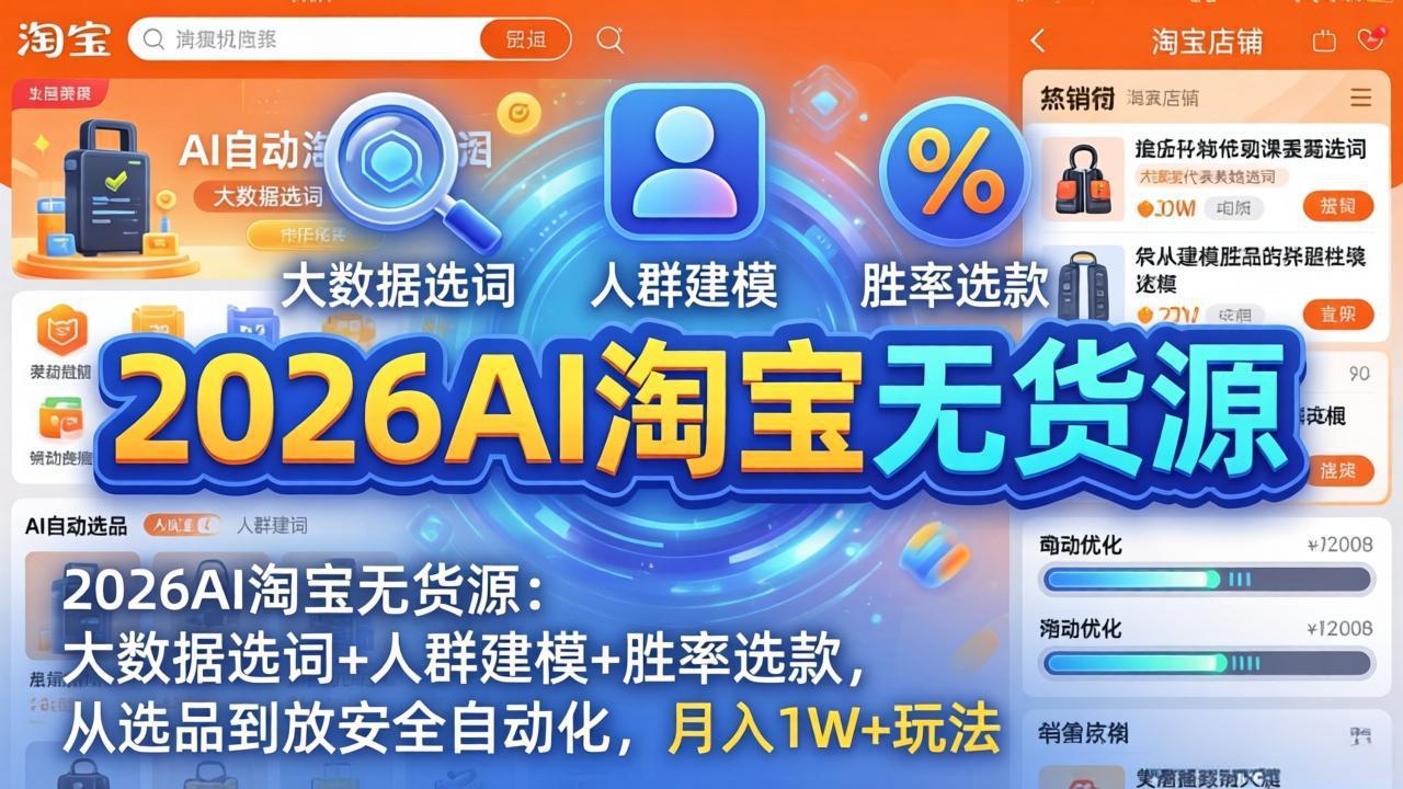 2026AI淘宝无货源-4月更新：大数据选词+人群建模+胜率选款，从选品到放大全自动化，月入1W+玩法-xiaobairz