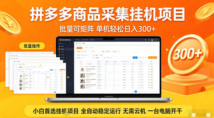 拼多多商品信息全自动采集项目，批量可矩阵，单机轻松日入300+，无需云机一台电脑开干【揭秘】-xiaobairz