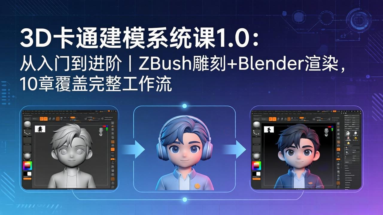 3D卡通建模系统课1.0：从入门到进阶｜ZBrush雕刻+Blender渲染，10章覆盖完整工作流-xiaobairz