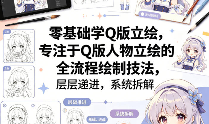 零基础学Q版立绘，专注于Q版人物立绘的全流程绘制技法，层层递进，系统拆解-xiaobairz