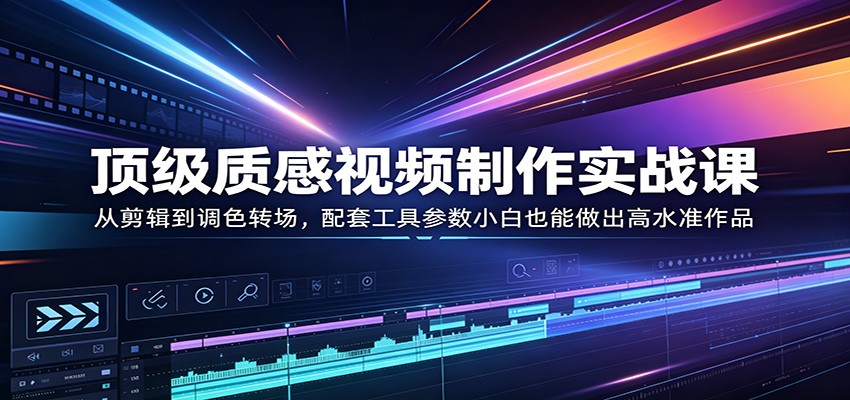 顶级质感视频制作实战课：从剪辑到调色转场，配套工具参数小白也能做出高水准作品-xiaobairz