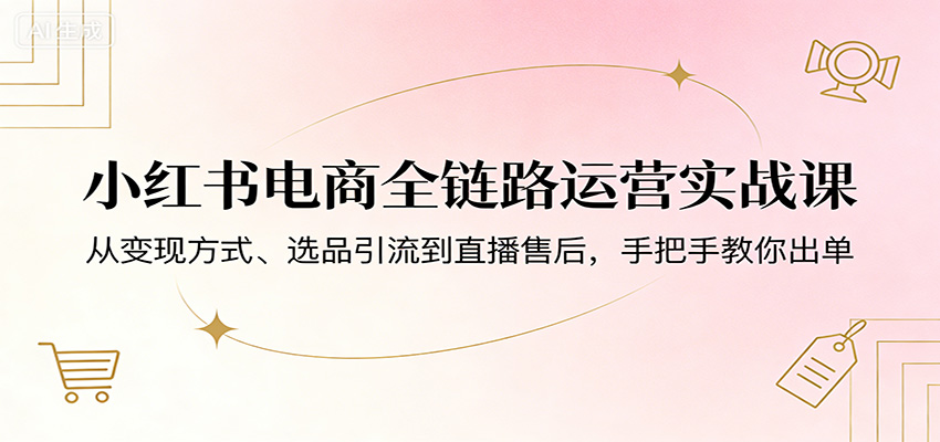 小红书电商全链路运营实战课：从变现方式、选品引流到直播售后，手把手教你出单-xiaobairz