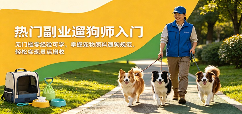 热门副业遛狗师入门，无门槛零经验可学，掌握宠物照料遛狗规范，轻松实现灵活增收-xiaobairz
