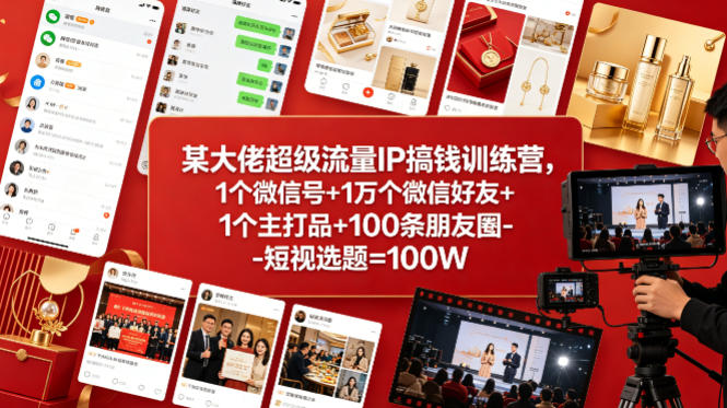 某大佬超级流量IP搞钱训练营，1个微信号+1万个微信好友+1个主打品+100条朋友圈-短视选题=100W-xiaobairz