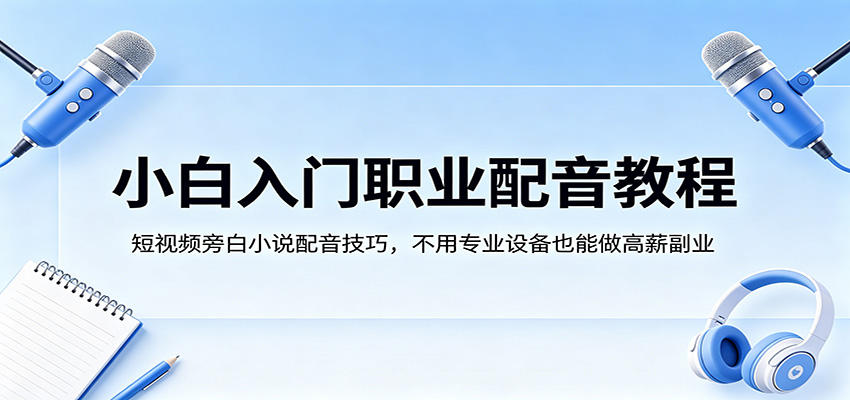 小白入门职业配音教程，短视频旁白小说配音技巧，不用专业设备也能做高薪副业-xiaobairz