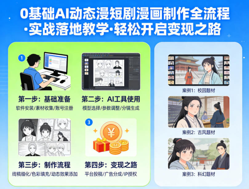 0基础AI动态漫短剧漫画制作全流程，实战落地教学，轻松开启变现之路-xiaobairz