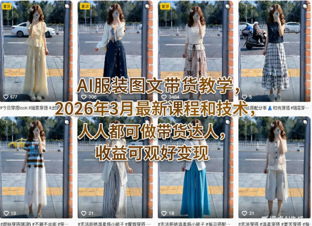 AI服装图文带货教学，2026年3月最新课程和技术，人人都可做带货达人，收益可观好变现-xiaobairz