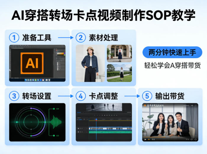 AI穿搭转场卡点视频制作SOP教学，两分钟快速上手，轻松学会AI穿搭带货-xiaobairz