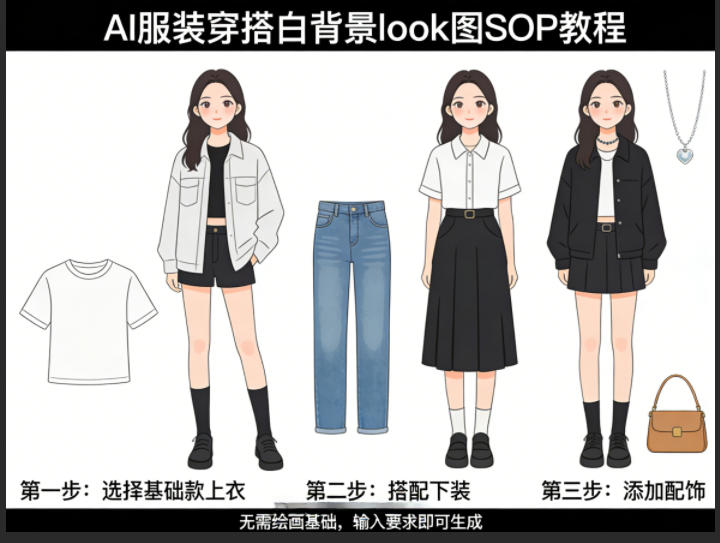 AI服装穿搭白背景look图SOP教程，不用会画画，提几句具体要求，AI就能还你一个奇迹-xiaobairz
