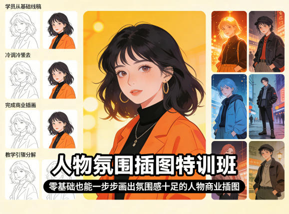 人物氛围插图特训班，零基础也能一步步画出氛围感十足的人物商业插图-xiaobairz