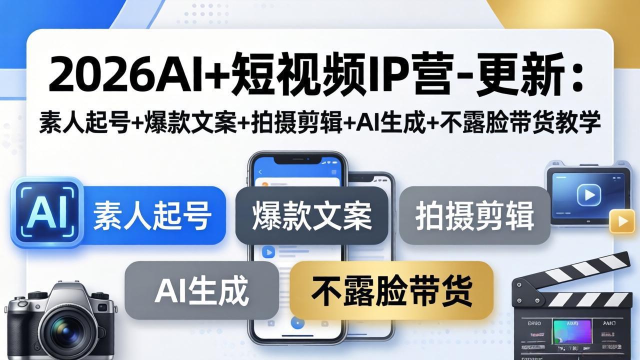 2026AI+短视频IP营-更新：素人起号+爆款文案+拍摄剪辑+AI生成+不露脸带货教学-xiaobairz