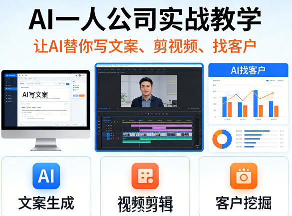 AI一人公司实战教学，让AI替你写文案、剪视频、找客户-xiaobairz